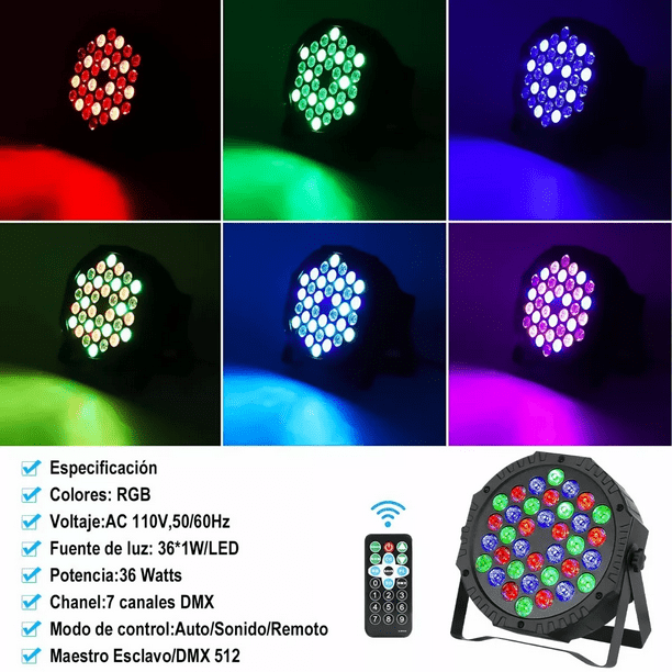 2 Pzs Cañones De Leds Rgb 36x1 Luces Audioritmico Fiestas 14144