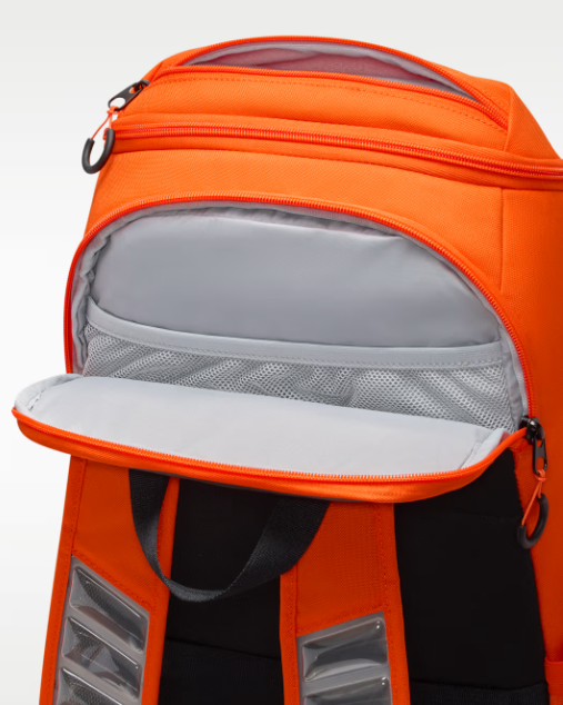 NIKE VARSITY ELITE MOCHILA NARANJA COLOR NARANJA SEGURIDAD/NEGRO/GRIS LOBO LISO  |  GRADO A