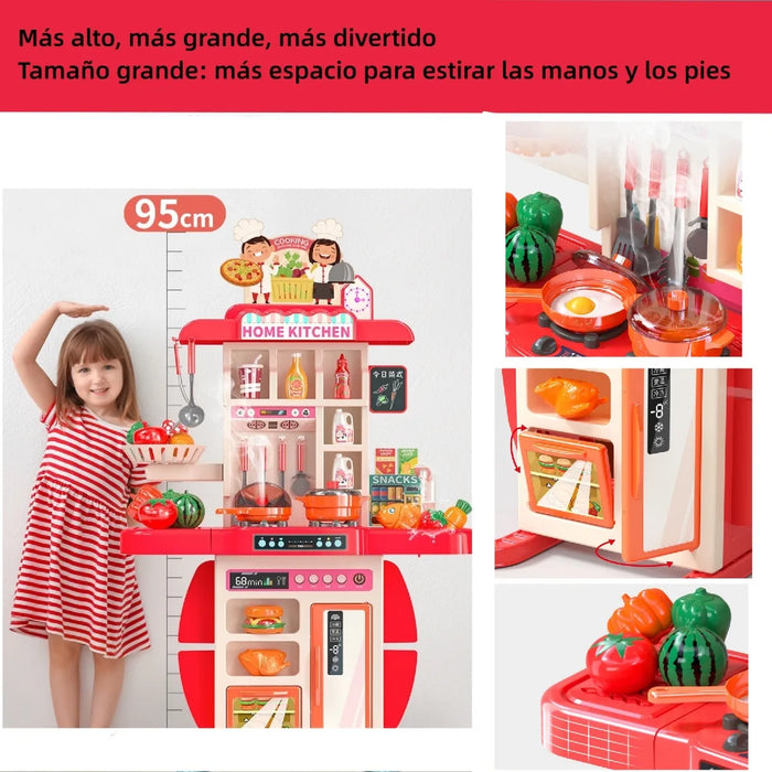 JUGUETES COCINA NIÃ±OS 107PZS95CM LUZ SONIDO AGUA VAPOR SPRAY BOUTIQUE JUEGOS DE JUGUETES DE COCINA PARA NIÃ±OS 107 PIEZAS LEOANDTOM ROJA GRADO B