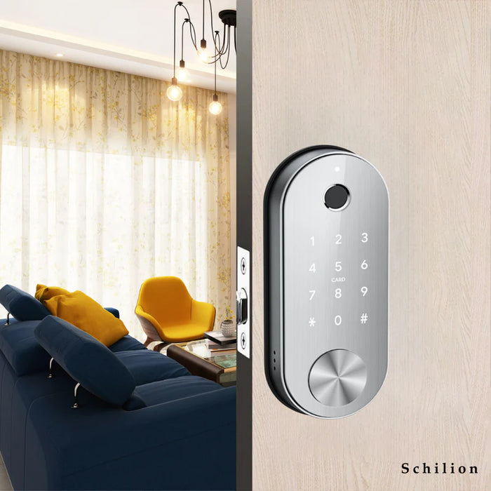 CERRADURA ELECTRONICA DIGITAL, CODIGO, HUELLA COLOR PLATA - GRADO B