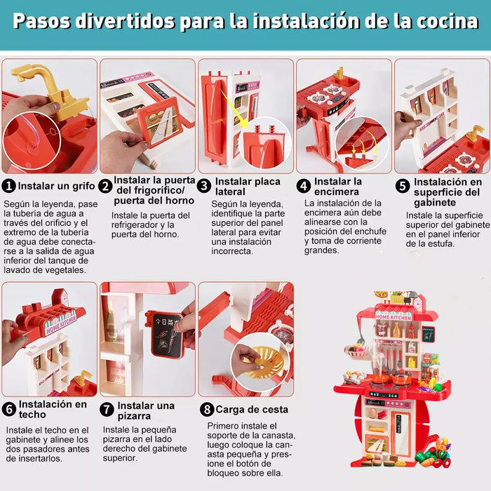 JUGUETES COCINA NIÃ±OS 107PZS95CM LUZ SONIDO AGUA VAPOR SPRAY BOUTIQUE JUEGOS DE JUGUETES DE COCINA PARA NIÃ±OS 107 PIEZAS LEOANDTOM ROJA GRADO B