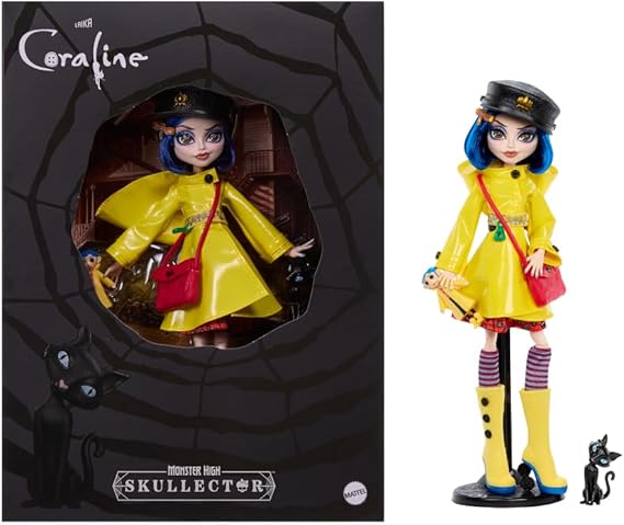 MONSTER HIGH SKULLECTOR MUÑECA CORALINE, EDICIÓN DE COLECCIÓN ARTICULADA CON ATUENDO INSPIRADO EN MODA OSCURA, MATTEL COLLECTOR, PARA FANS DE 6 AÑOS EN ADELANTE GRADO B
