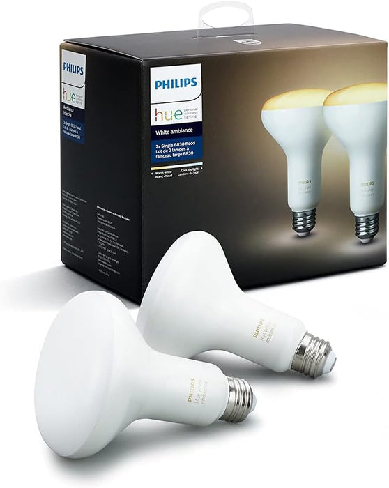 SET DE FOCOS INTELIGENTES PHILIPS HUE BR30 LUZ BLANCA CALIDA AJUSTABLE IDEALES PARA CREAR ATMOSFERAS PERSONALIZADAS EN CUALQUIER HABITACION