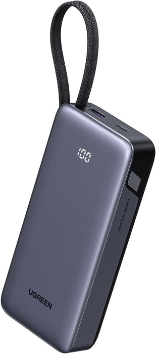 UGREEN NEXODE POWER BANK 20000MAH 45W WITH BUILT-IN CABLE, FAST CHARGING PORTABLE CHARGER FOR IPHONE 17 PRO/SAMSUNG S25 ULTRA/IPAD PRO, 3-PORT EXTERNAL BATTERY PACK WITH DIGITAL DISPLAY, TRAVEL READY 2 GRADO A