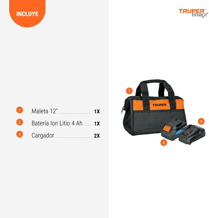 LLAVE DE IMPACTO 1/2'', , 1 BATERÍA 2AH, TRUPER MAX-20L GRADO A