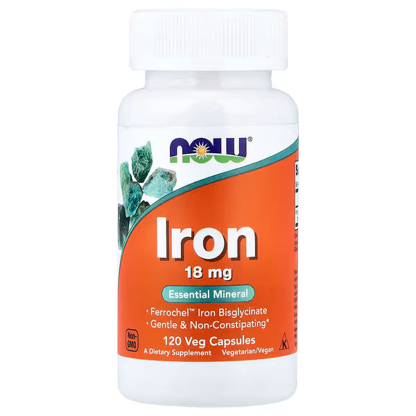 SUPLEMENTO NOW FOODS IRON 18MG 120 CAP GRADO B