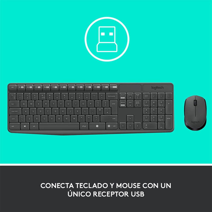 COMBO TECLADO Y MOUSE INALAMBRICO LOGITECH MK235 COLOR NEGRO GRADO B