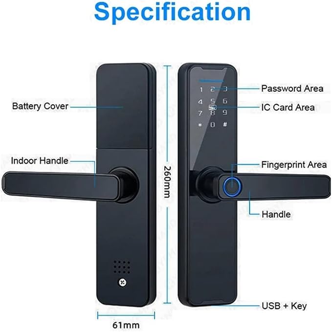 Cerradura inteligente wi-fi, 5 modos de apertura, Bluetooth wi-fi, contraseña digital, huella digital tarjeta clave rdif GRADO B