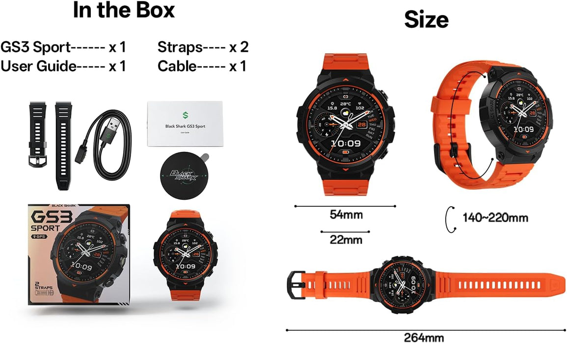 Black Shark GS3 - Reloj inteligente deportivo, visualización AMOLED de 1.4 pulgadas, llamada Bluetooth ENC, duración de la batería de 18 días, resistencia al agua de 50 m, GPS, rastreador de fitness |  GRADO B