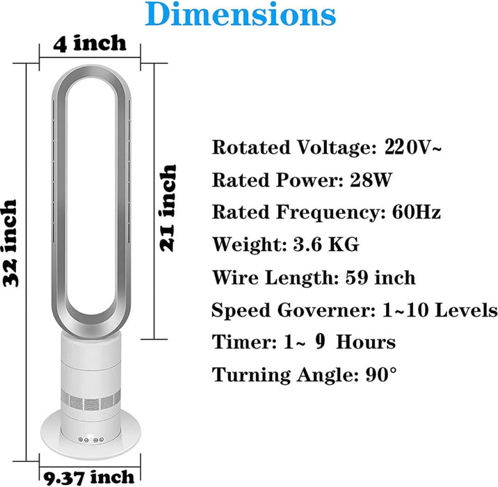 Calentador de ventilador de cerámica de 1950 W, ventilador de aire caliente y frío, filtro de aire HEPA, ventilador oscilante sin aspas de 90 °, calentador eléctrico de 33,5 pulgadas, con control Grado B