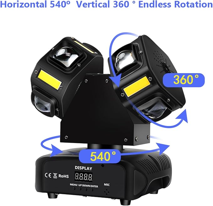 Luz de DJ de cabeza móvil, mini cabezas dobles, haz de 10 LED RGBW, 10 luces LED estroboscópicas doradas activadas por sonido DMX 512 luces de escenario para DJ KTV discoteca, negro Grado B