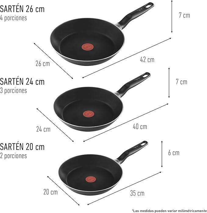 Juego 3 Sartenes Tfal 20 24 Y 30cm Combo Sartén GRADO A
