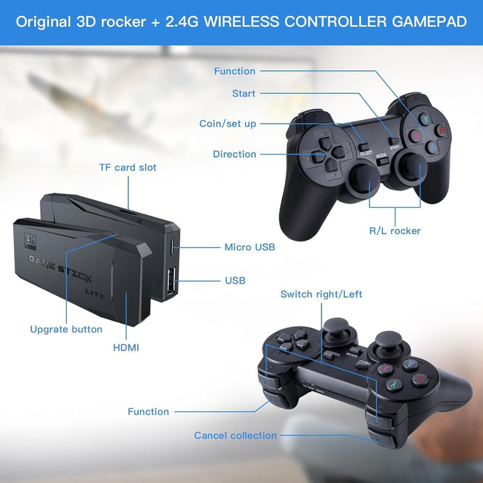 CONSOLA DE JUEGOS RETRO CONTROLES INALAMBRICOS 2PCS NEGRO GRADO A
