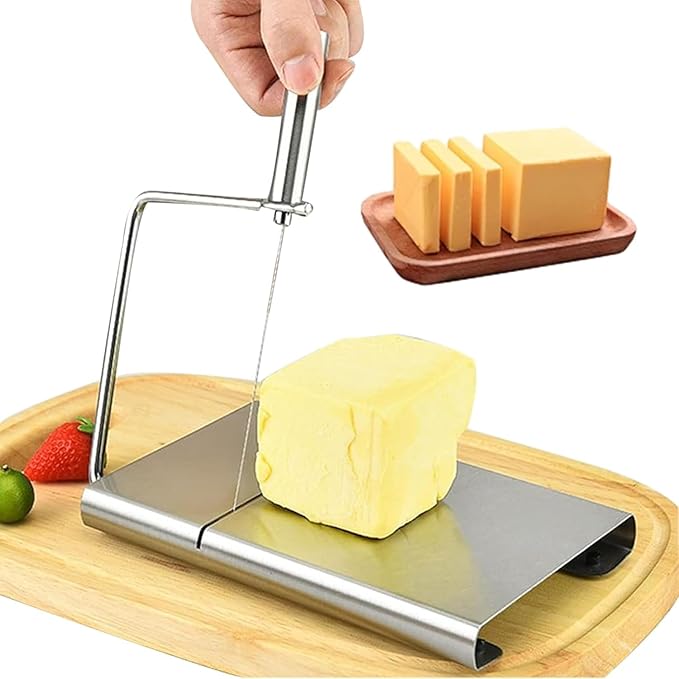 Cortadora de Queso de Acero Inoxidable – Incluye 6 Alambres de Corte de Repuesto