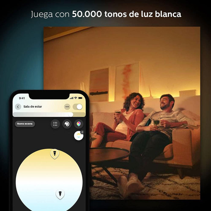 SET DE FOCOS INTELIGENTES PHILIPS HUE BR30 LUZ BLANCA CALIDA AJUSTABLE IDEALES PARA CREAR ATMOSFERAS PERSONALIZADAS EN CUALQUIER HABITACION