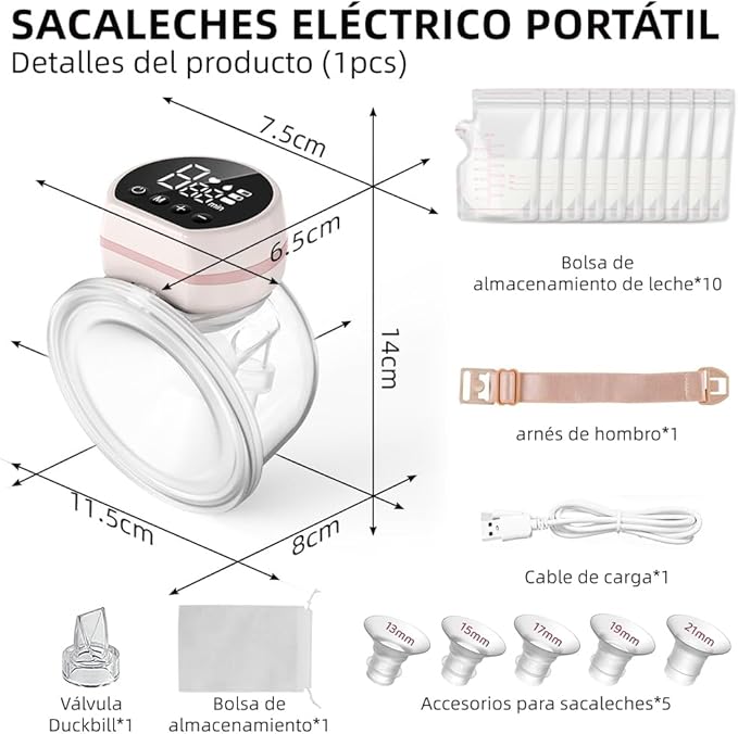 EXTRACTOR DE LECHE ELECTRICO MANOS LIBRE CON BOLSA DE LECHE GRADO B