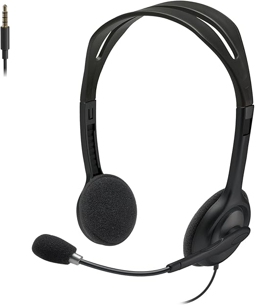 Logitech H111 Diadema con Cable, Sonido Estéreo con Micrófono Giratorio, Jack 3,5mm, PC/Mac/Portátil/Smartphone/Tablet - Negro GRADO B