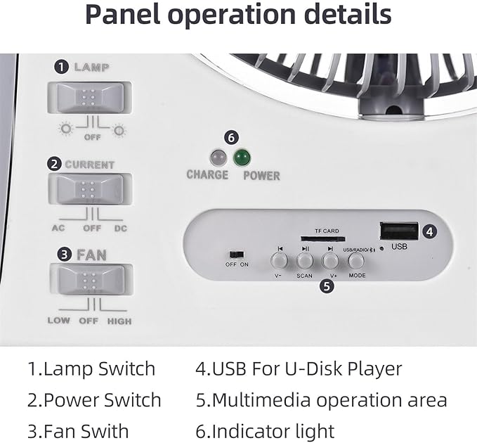 Lote de 2 Ventiladores Portátiles Multifuncionales 6 en 1 con Luz LED y Reproductor de Audio Grado B