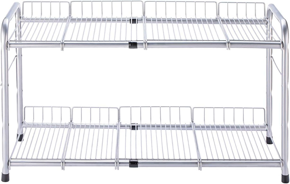 FLAGSHIP - ORGANIZADOR DE 2 NIVELES DEBAJO DEL FREGADERO Y ESTANTE DE ALMACENAMIENTO EXTENSIBLE PARA GABINETE PARA COCINA, BAÑO, PLATA 2