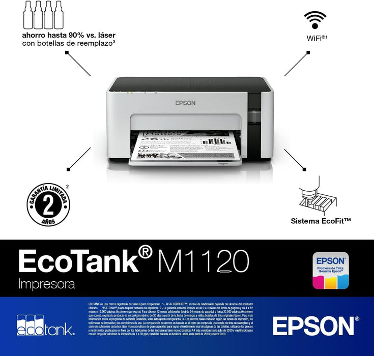 IMPRESORA EPSON ECOTANK BLANCO Y NEGRO M1120 M0D (C11CG96301) GRADO A