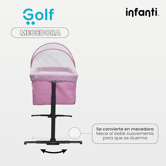 CUNA COLECHO INFANTI GOLF COLOR ROSA ANTIRREFLUJO Y MECEDORA GRADO B