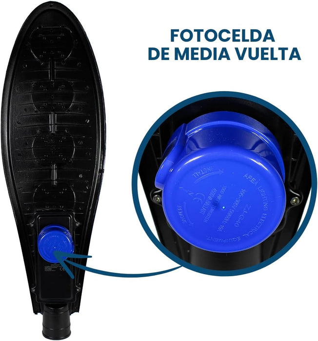 LAMPARA ALUMBRADO PUBLICO SUBURBANA 200W CON FOTOCELDA ALPHA NEGRO GRADO B