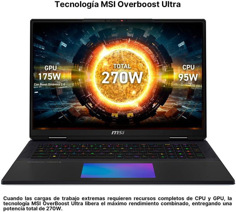 LAPTOP MSI TITAN 18 HX AI A2XWJG ULTRA 9 64GB 4TB RTX5090 NEGRO GRADO A