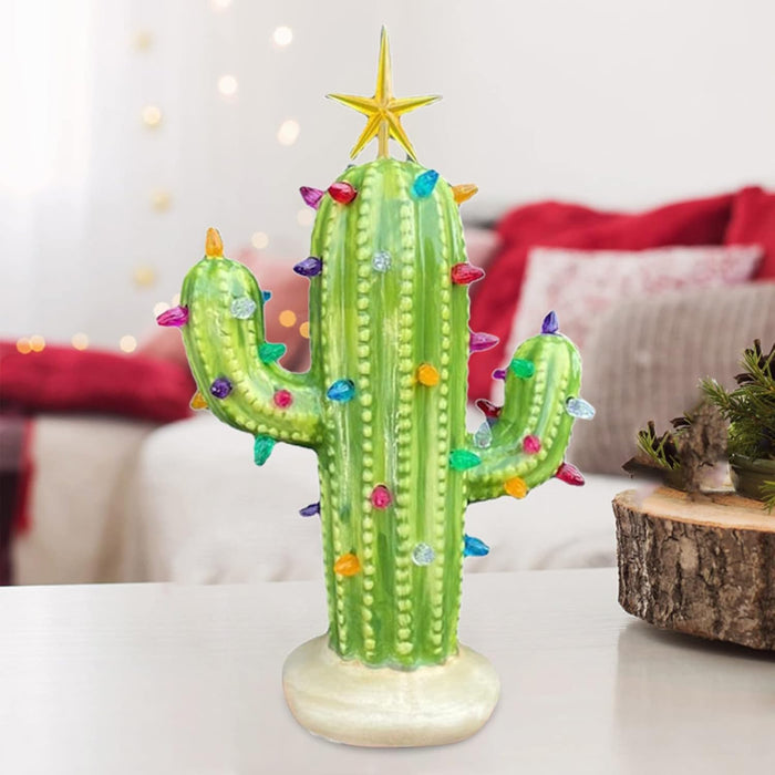 Árbol Navideño De Cactus De Cerámica Con Luces