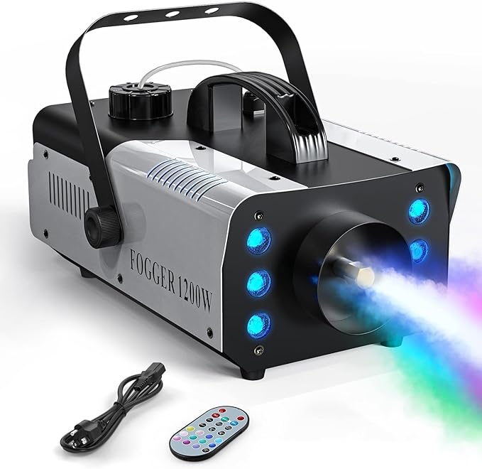 MÁQUINA HUMO 1200W 6 LUZ LED DJ FIESTA EQUIPO CONTROL REMOTO PLATEADO GRADO B