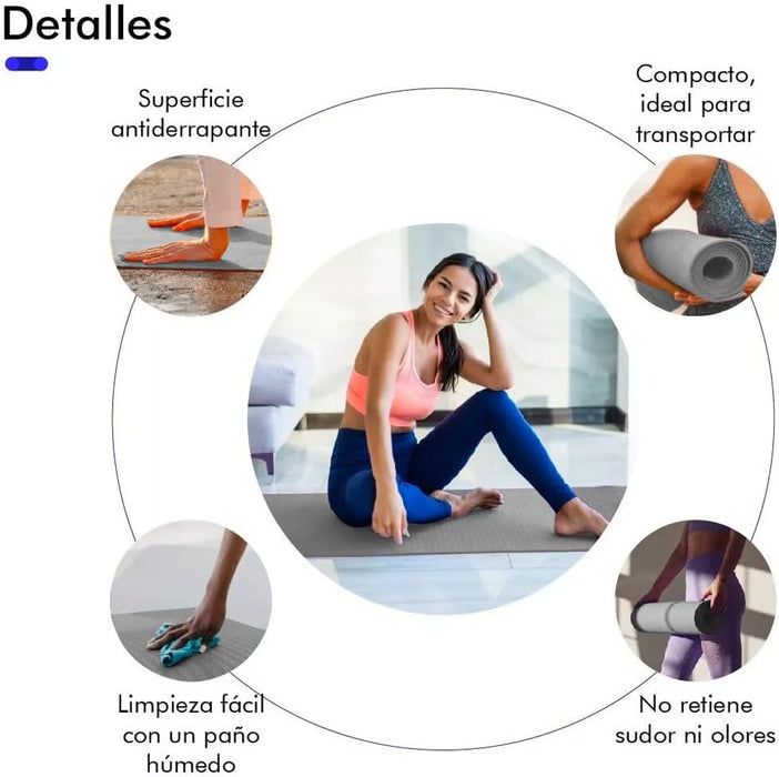 Tapete Yoga Pilates Fitness Ejercicio Portátil 10mm Grosor color NEGRO GRADO A