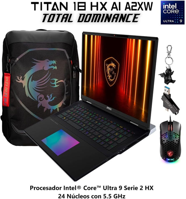 LAPTOP MSI TITAN 18 HX AI A2XWJG ULTRA 9 64GB 4TB RTX5090 NEGRO GRADO A