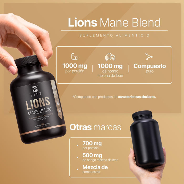 Hongo melena de león puro 90 capsulas 1000mg por porción. Ingredientes naturales