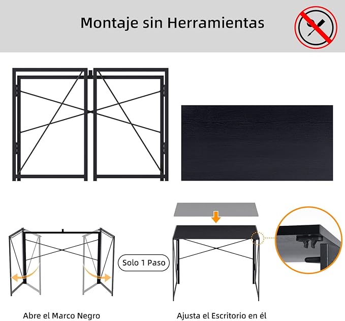 FURNITURER ESCRITORIO PLEGABLE ESCRITORIO COMPUTADORA PARA OFICINA EN CASA, ESCRITORIO OFICINA ESTUDIO SIN ENSAMBLAJE MESA PLEGABLE PARA ESPACIOS PEQUEÑOS NEGRO GRADO B