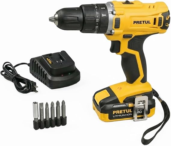 TALADRO ROTOMARTILLO INALAMBRICO, PRETUL ROTI-20P2, FRECUENCIA 60HZ, COLOR AMARILLO GRADO A