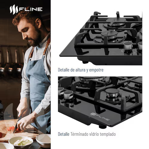 Parrilla Empotrable a Gas FLINE Oporto 5A | 76 cm de Elegancia y Potencia en Negro GRADO B