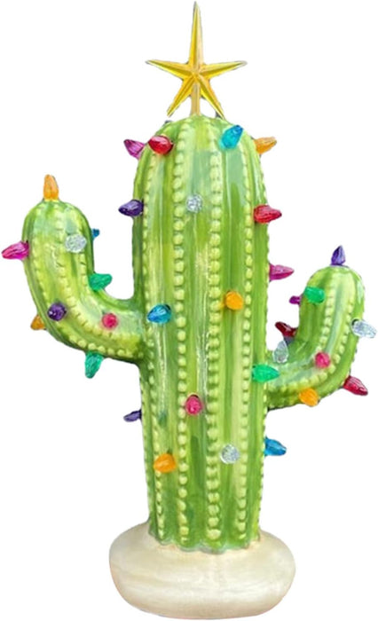 Árbol Navideño De Cactus De Cerámica Con Luces