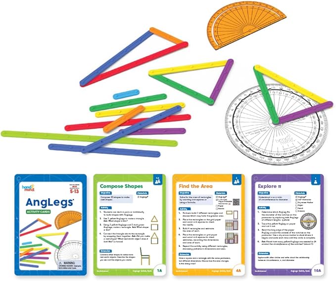 hand2mind AngLegs - Juego de aula con 30 transportadores, manipuladores de geometría, formas geométricas para aula, materiales de matemáticas Montessori, herramientas de enseñanza de matemáticas, GRADO B