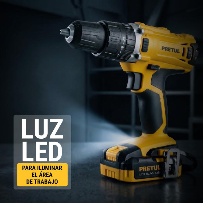 TALADRO ROTOMARTILLO INALAMBRICO, PRETUL ROTI-20P2, FRECUENCIA 60HZ, COLOR AMARILLO GRADO A