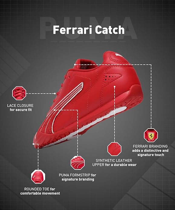 PUMA, TENIS CASUALES FERRARI CATCH, HOMBRE, BLANCO CON ROJO, TALLA 26 GRADO B