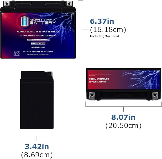 Batería Mighty MAX YTX24HL-BS – 12 V 21 AH 350 CCA – Producto Sellado de Plomo ácido