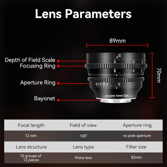 Lente De Cine 7artisans De 12 Mm T2.9 De Gran Apertura Y Gra 1