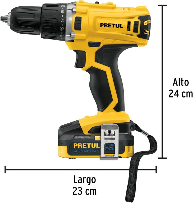 TALADRO/DESTORNILLADOR INALÃ¡MBRICO 1/2  20 V TALI-20P2 PRETUL AMARILLO 60 GRADO A
