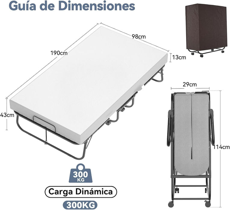 FURRIFIC Cama Plegable con Colchón, Colchón de Espuma Viscoelástica y Marco de Cama de Metal Resistente, con Ruedas y Bolsa de Almacenamiento, Es Fácil de Plegar, Mover y Guardar(Individual)