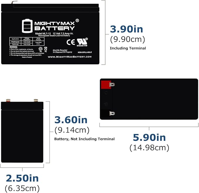 Mighty Max Battery ML7-12 - 12 Volt 7.2 AH SLA Battery Producto de la Marca, Negro GRADO B