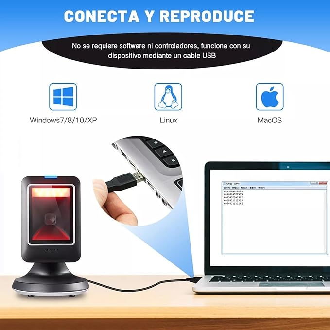 LECTOR CÓDIGO BARRAS OMNIDIRECCIONAL 1D/2D/QR USB GRADO B