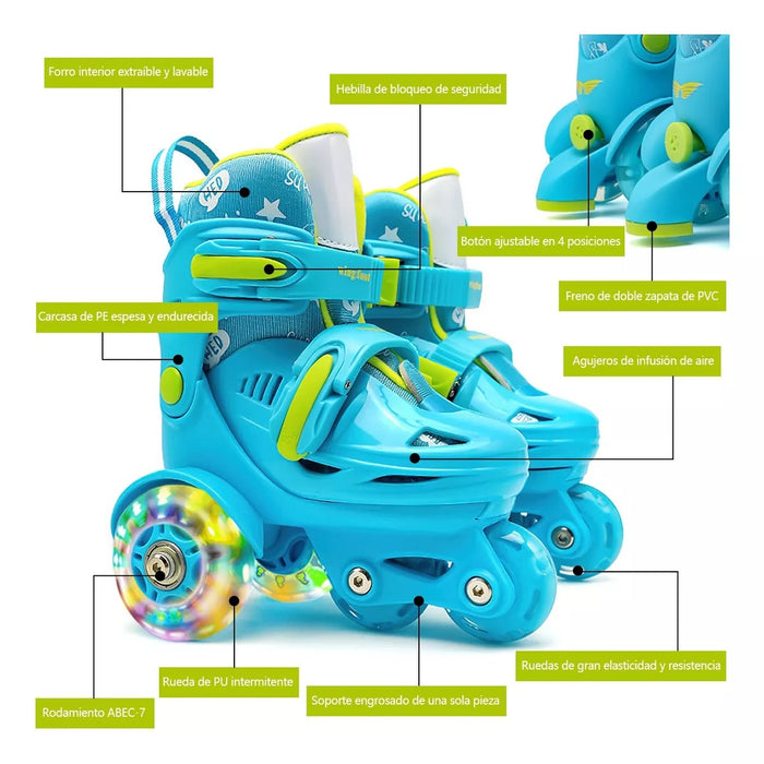 Patines Para Niños Principiantes Ajustables Con Freno En Led grado B