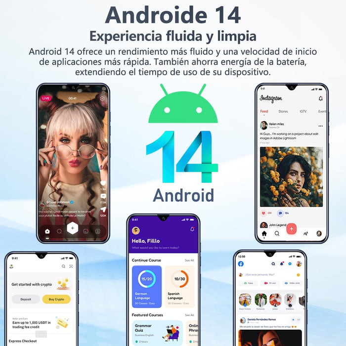 Celulares Smartphones Teléfonos Inteligentes Android 14 Dual Sim 8 Gb Ram +256 Gb Rom Accesorios Completos Con Auriculares,cargador,funda Protectora GRADO B