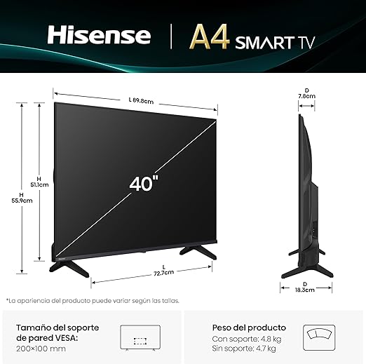 .HISENSE TELEVISION A4N(MODELO 2025) PANTALLA 40 PULGADAS, SMART VIDAA TV FHD, MODO DE JUEGO,DOLBY AUDIO, NOISE REDUCTION  GRADO A