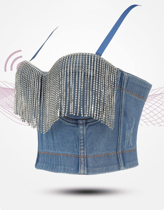 TOP DE MEZCLILLA CON BRILLOS TALLA M