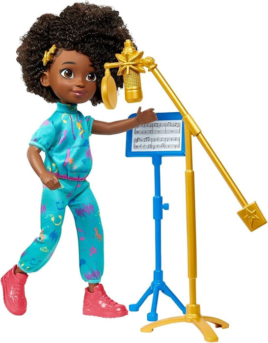 Mattel Karma's World Making Rhymes - Juego de 13 Piezas con muñeca Karma (8.7 Pulgadas), Cabina de Mezcla, Guitarra, Disco Coleccionable y más GRADO A